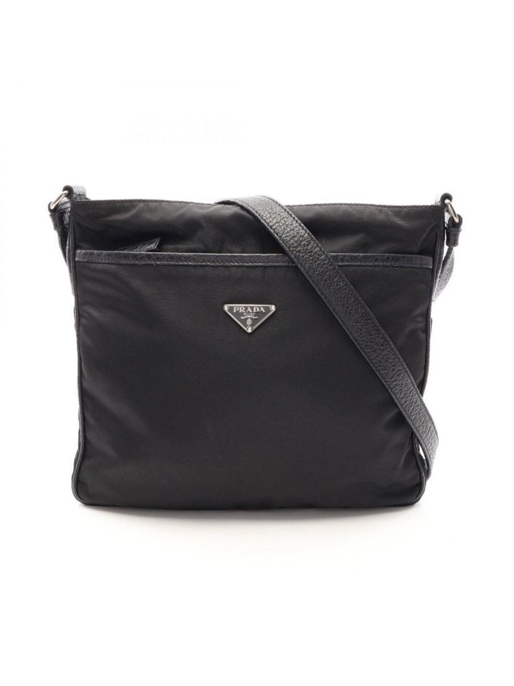Prada Shoulder Bag Triangle Plate Black Nylon Leather Logo